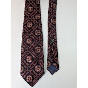 Vintage Italian Silk Tie Floral Medallion Red Black Geometric Made in Italy